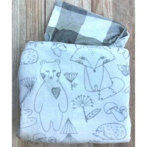 Lila & Jack Woodland Creatures Ivory Gray Forest Animal Minky Baby Blanket Fox